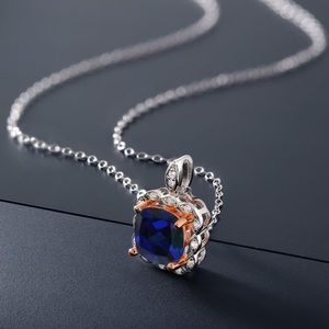 Sapphire Royal Blue Necklace Sterling Silver 925, 2.67 CARAT